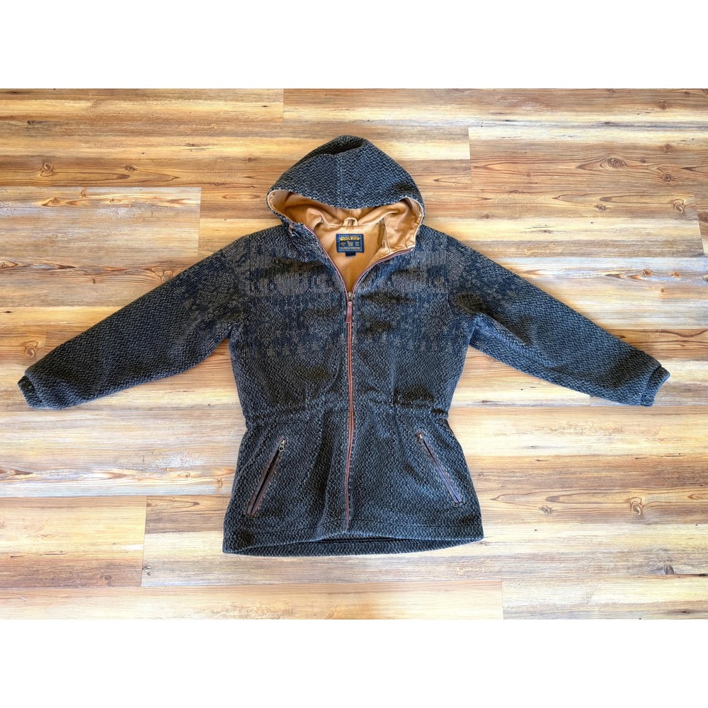 Woolrich John Rich & Bros Women Gray Knit Moose Fair Isle Hooded Jacket Small
